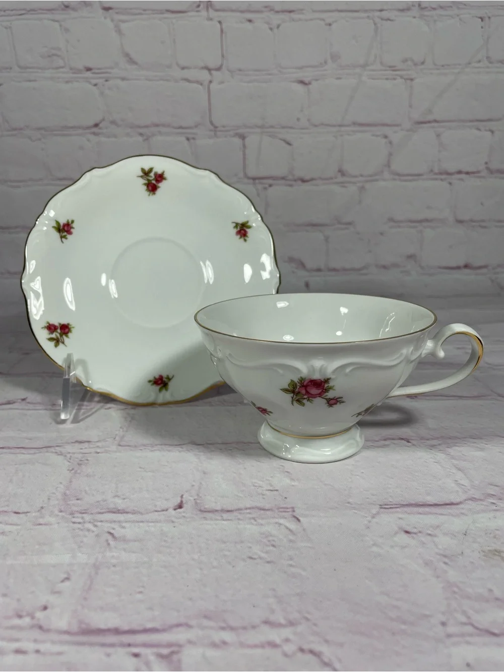 Vintage Winterling Rosebud Bavaria Western Germany Footed Teacup and Saucer Set